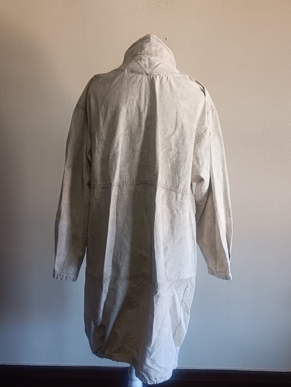 VTG Andy Johns Beige Marble Cotton Snap Up Denim Trench, Jacket Womens Medium - Picture 4 of 12